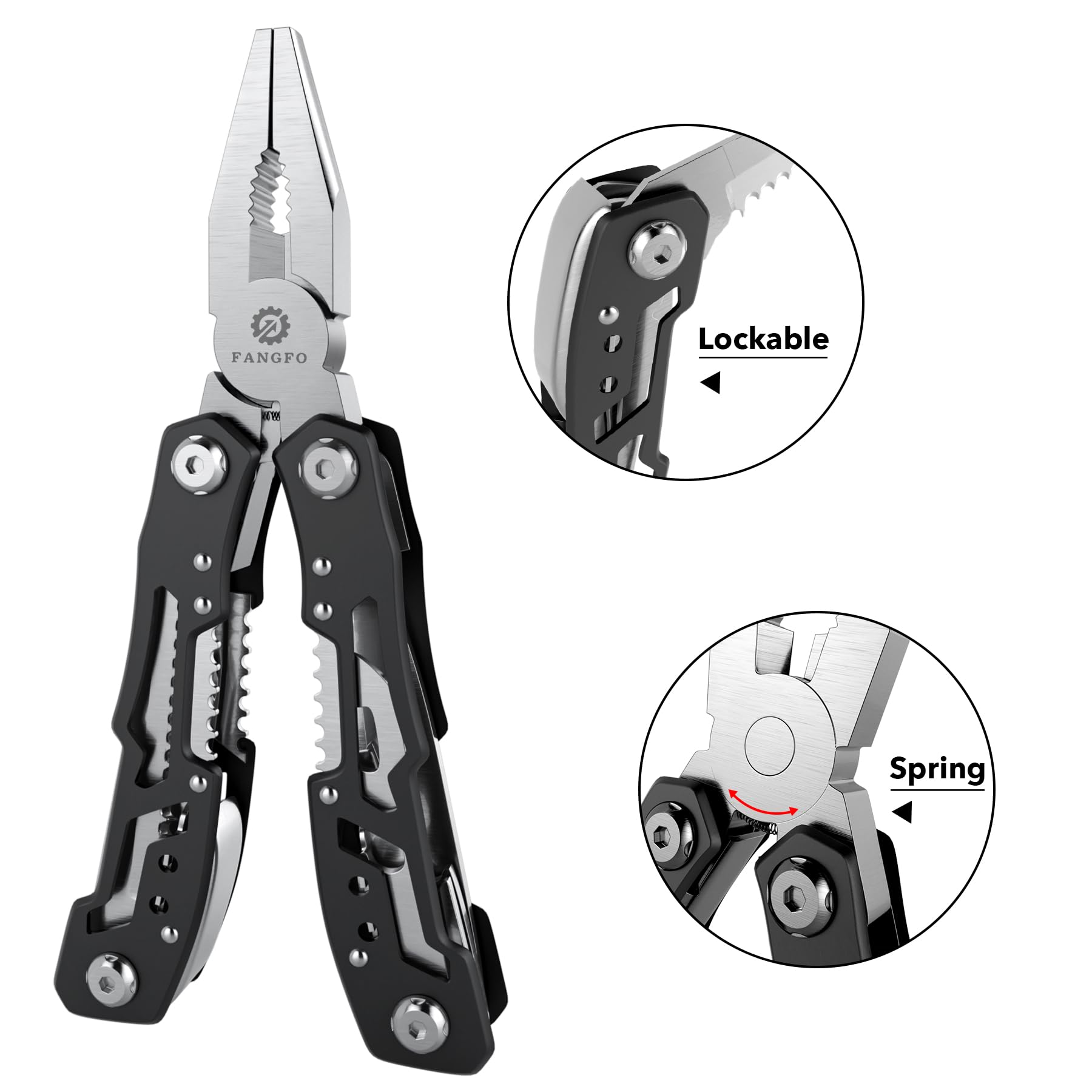 14-In-1 Multitool with Safety Locking, Professional Stainless Steel Multitool Pliers Pocket Knife