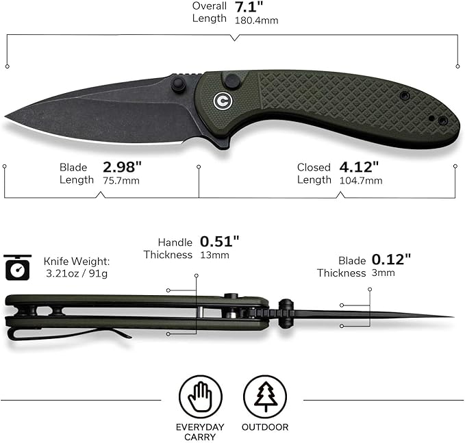 CIVIVI Faeger Pocket Folding Knife for EDC, 2.98" Swedish 14C28N Blade G10 Handle, Reversible Clip for Men Women Outdoor Carry C24031-2 (OD Green)