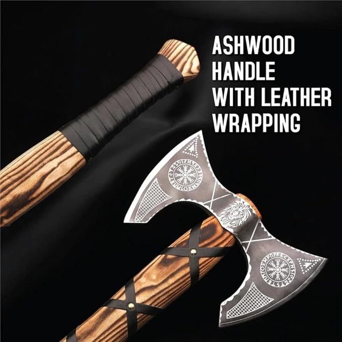 Viking Axe of Ragnar Lothbrok Norse Hunting Axes Sharp Blade Hunting Axe, High Carbon Steel Blade with Rose Wood Handle Camping Axes Viking Hatchet Gift for Dad (Double Head Axe)