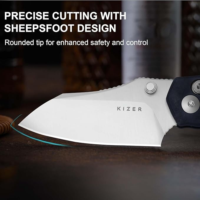 Kizer Mini Bulldog Pocket Knife, 2.5??Nitro V Sheepsfoot Blade Folding Knife, Richlite Handle Clutch Lock Small EDC Knife for Men Women Gift, Fishing Hiking Camping Hunting Knives V3672SA3
