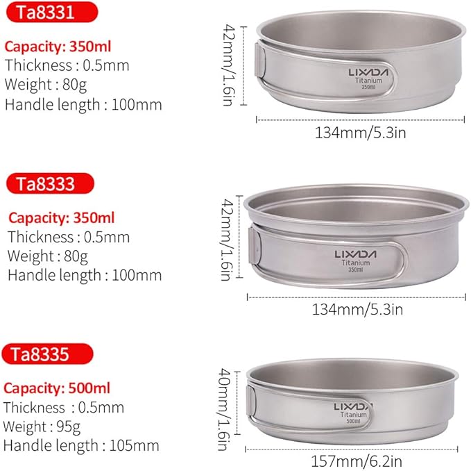 Lixada Lightweight Titanium Fry Pan Outdoor Single Person Camping Frying Pan Hiking Backpacking Cooking Frypan