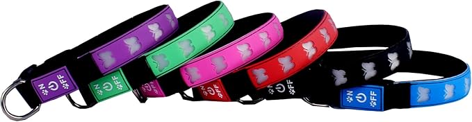 LED Light Up Dog Collar, USB-C Rechargeable, Multicolor Paw Print Design, 15 Modes Lighting Night Safety (Black, XL(19.7-23.6"))