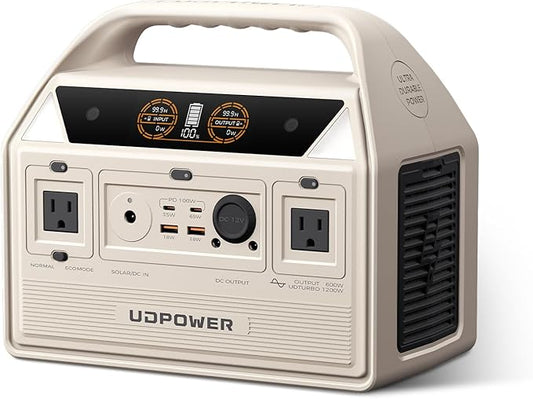 C600 Portable Power Station - 600W(Surge 1200W) AC Output, 595Wh LiFePO4 Battery, Solar Generator for Camping, Travel, RV, Emergency Power Backup(White)