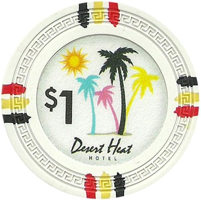 13.5-gram Desert Heat Premium Poker Chips (50-Pack) Heavy Clay Composite Set - Bulk Casino Chips with Denominations for Texas Holdem, Blackjack - Betting Game Accessories ($1 White)