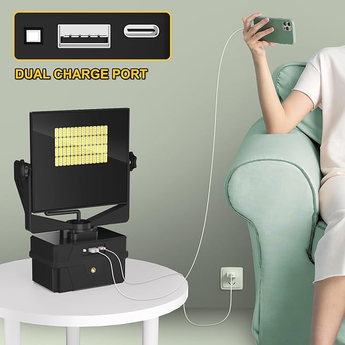 LED Rechargeable Work Light,IP67 Waterproof 9000LM Super Bright Flood Lights，Equipped with 4400 mAh Battery, 5 Brightness Modes Temporary Work Light for Car Repairing, Job Site Lighting, Emergency