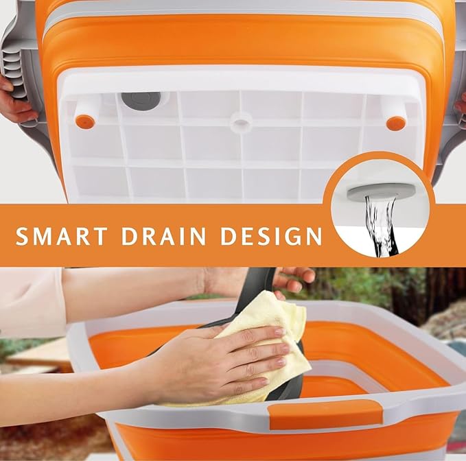 Collapsible BBQ Prep Tubs with Lids, Grill Cutting Board, Camping Sink with Drainage Hole for Meal Prep, Fruit Wash and Food Storage, Marinating Container,16L Orange Tub 20"