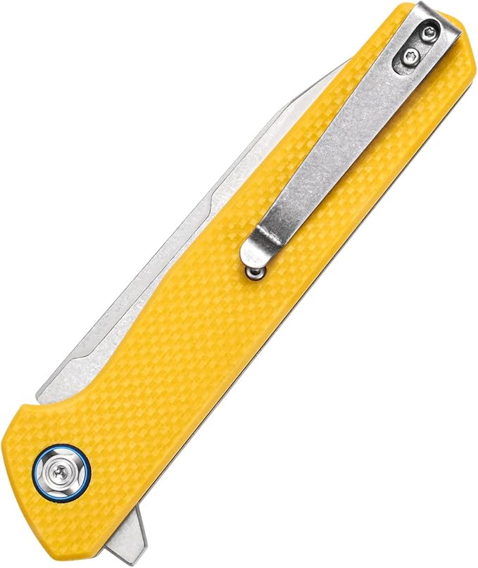 Sitivien ST135 Folding Knife,D2 Steel Blade G10 Handle Outdoor EDC Knife for Hunting Fishing Camping(Yellow)