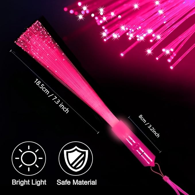12 Pack Pink Glow Sticks Light Up Fiber Optic Stick Glow Wands Bulk with 3 Flashing Models for Valentine's Day July 4th Halloween Christmas Party Favors