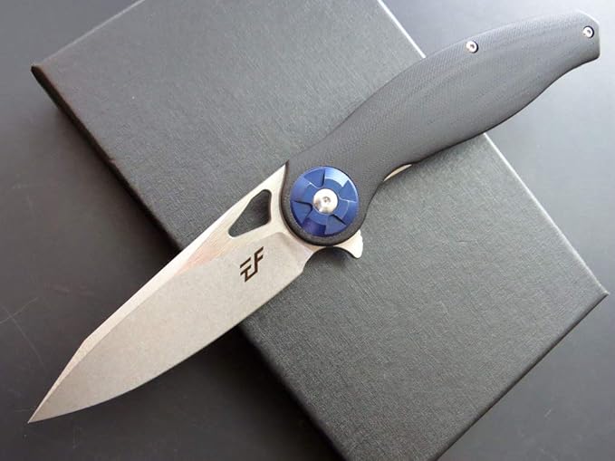 Eafengrow EF76 Folding Knife for Camping EDC Pocket Knife with G10 Handle & D2 Stone-washed Blade Hunting Outdoor Tool (black)