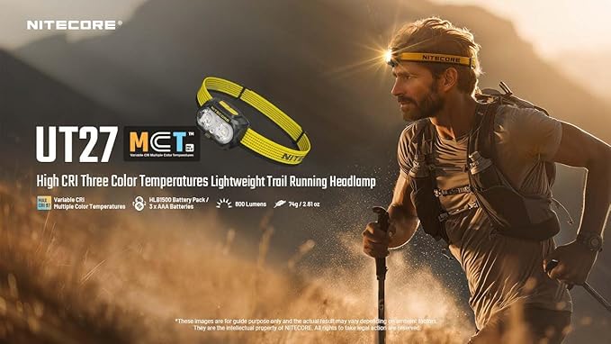 Nitecore UT27 MCT Pro 800 Lumen Running Headlamp USB-C Rechargeable Dual Power with Multi-Color Temperatures Red Light Lightweight Trail Hiking Camping Sticker (White)