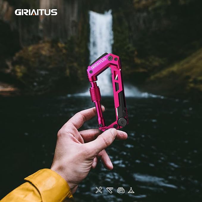 Dark Pink Color Multitool Carabiner EDC Pocket Multi-tool Knife Gifts for Mom Women Wife, EDC Carabiners Keychain with Bottle Opener, Rope Cutter, Window Breaker, for Camping Hiking (Deep Pink)