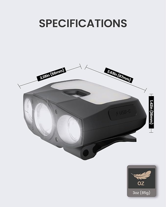 Claymore Capon 200H (Black) - LED Rechargeable Clip-On Cap Headlamp, Lightweight Hat Light for Camping, Running, Hiking, Emergency & Industrial Use, Waterproof, USB-C, 55 Hours of Battery Life.