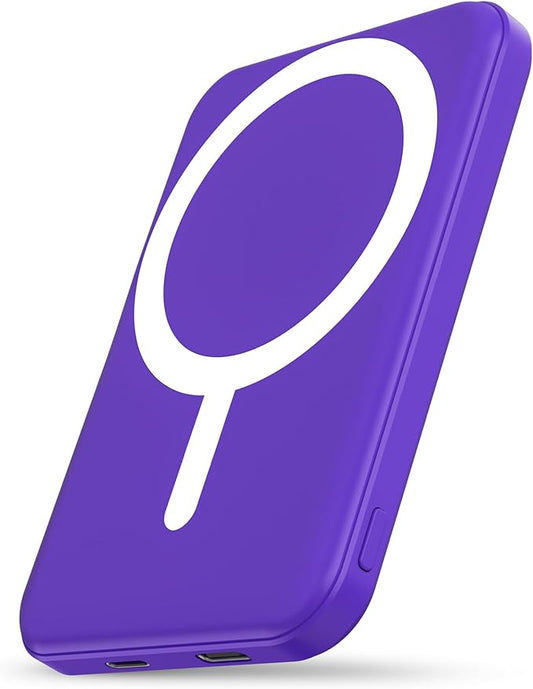 podoru for Magsafe Battery Pack, 5000mAh Magnetic Power Bank with Type-C Cable 20W PD Fast Charging Lighting Input Wireless Portable Charger for iPhone 17/16/15/14/13/12/ All Series-Demon Purple