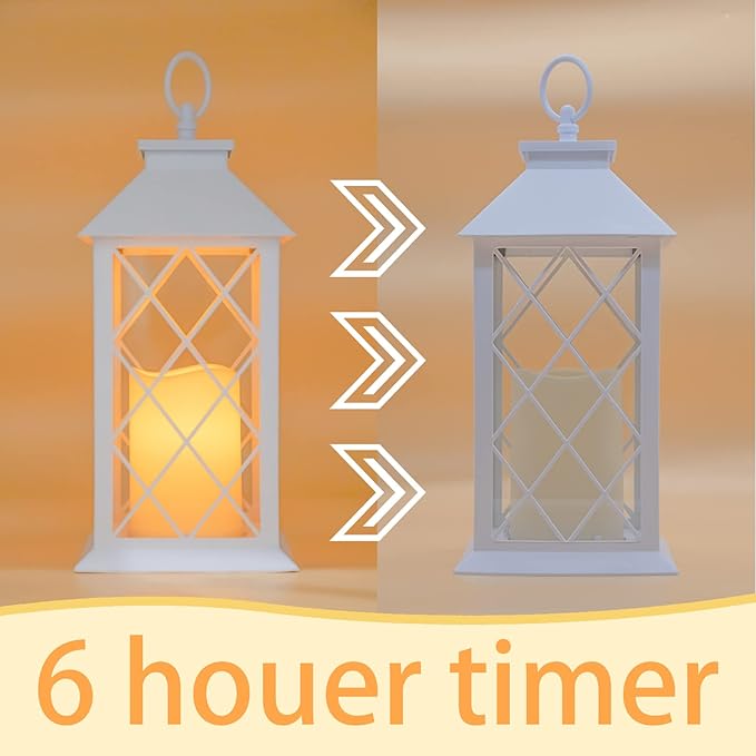 YAKii 13" Decorative Candle Lantern with LED Flameless Candle and Timer,Plastic LED Candle & Holder, Indoor & Outdoor Hanging Lights Lanterns for Wedding Decorations Lantern Decorative(White)