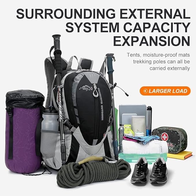 INOXTO Small Hiking Backpack with 2L Water Bladder and Rain Cover, 25L Hydration Backpack Hiking Daypack (Black)