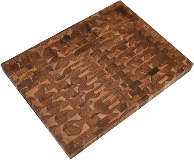 EcoDecors FSC Certified Solid Teak Cutting Board 20x15, Reversible End Grain Wood Board with 3 Charcuterie Trays for Kitchen, Cheese, Meat & Serving