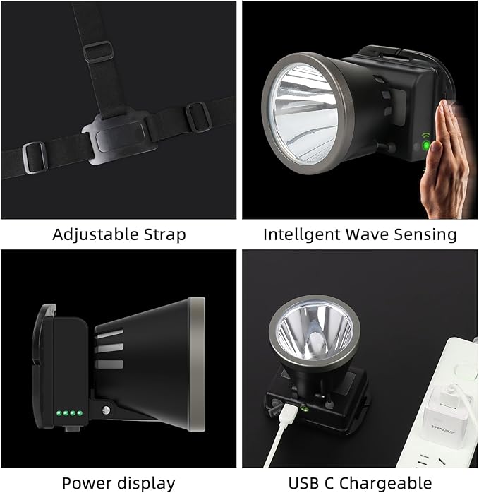 Super Bright Headlamp,USB C Led Rechargeable Head Lamp, Waterproof Headlight for Forehead-72H Battery Life, 90°adjustable Sensor Headlamps Flashlight for Outdoor Hunting,Camping,Fishing(500m Beam)