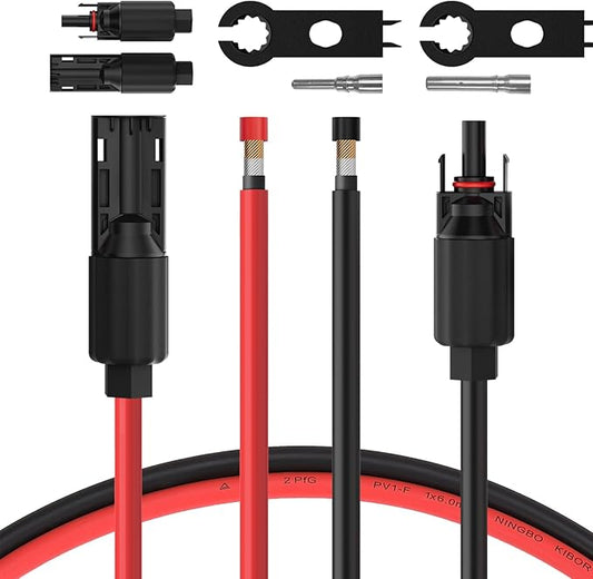 BougeRV 10 Feet 8AWG Solar Extension Cable with Female and Male Connector with Extra Pair of Connectors Solar Panel Adaptor Kit Tool (10FT Red + 10FT Black)