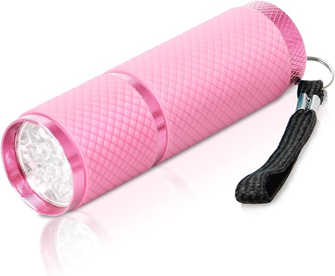 AHIER 9 LED Glow in Dark Flashlights, Rubber Coated Small Flashlights with Straps, Portable Handy Lights for Camping, Hiking, Indoor, Assorted Colors (Pink)