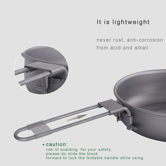 Boundless Voyage Titanium Frying Pan with Folding Handle Ultra-light for Camping Picnic Skillet Griddle Tableware Cookware A-Ti2061C
