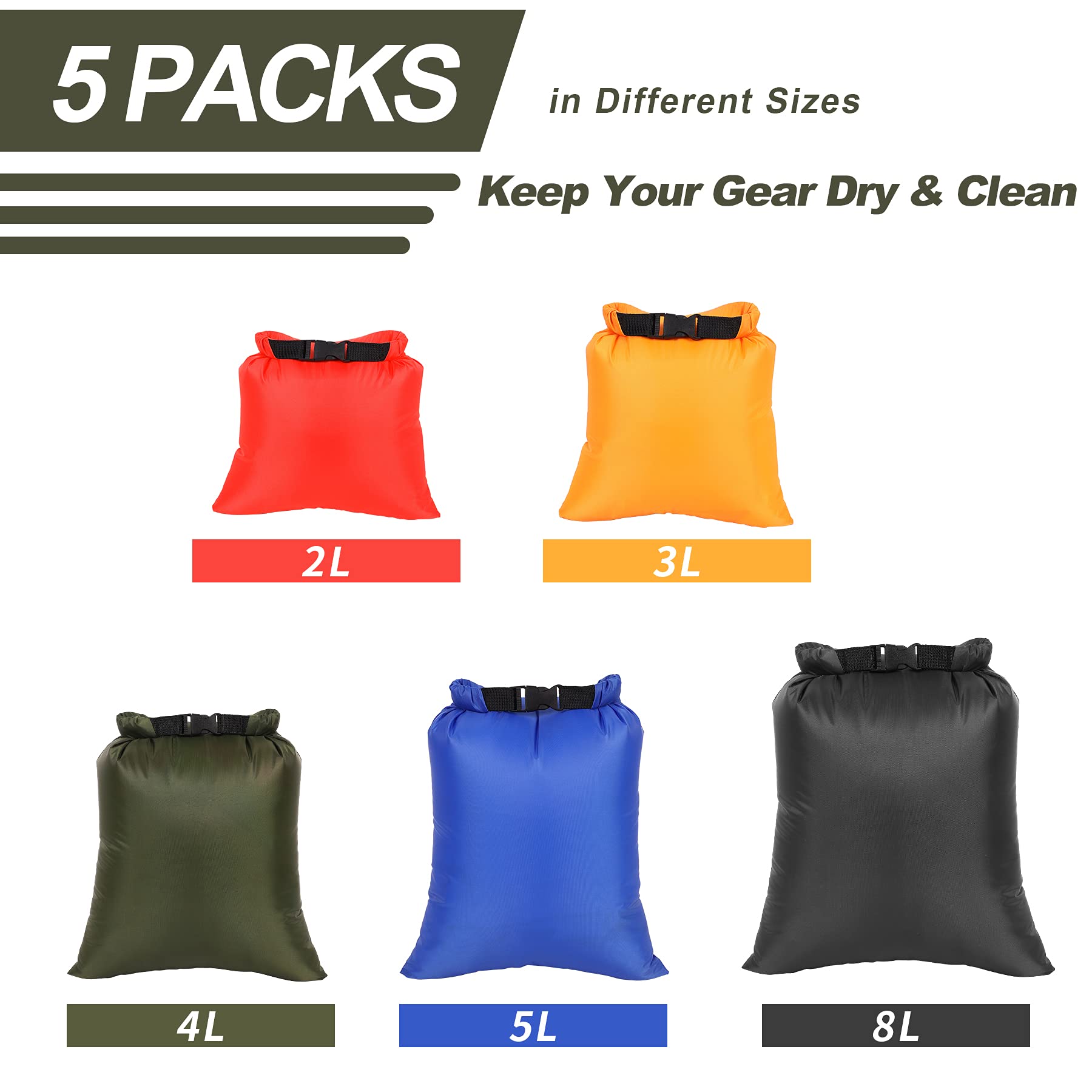 Ucolofun Dry Bags Waterproof Set, 5 Packs Ultralight Waterproof Bags Small Stuff Sack Water Proof