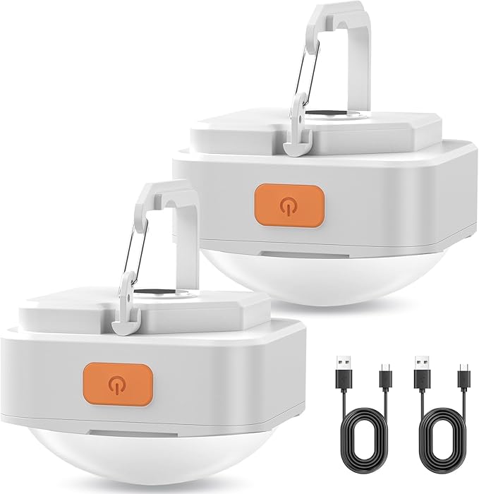 Rechargeable Camping Lights FLY2SKY 2Pcs White Tent Lights Mini Flashlight Portable LED Camping Lantern Survival Gear Camping Accessories for Hiking Backpacking Fishing Hurricane Emergency Outage