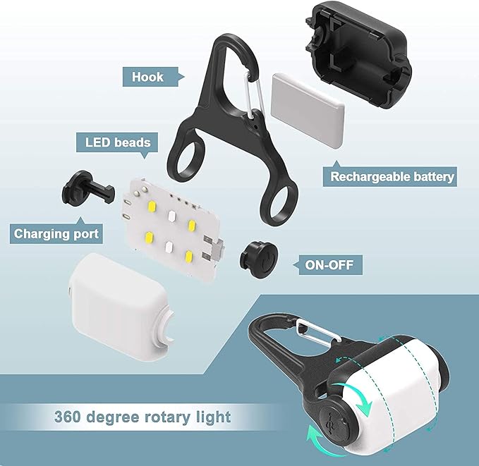 USB Rechargeable Clip-on Dog Collar Light - 3 Modes, IP65 Waterproof, Night Walking, Running, Camping, Climbing, Bike - 3 Pack