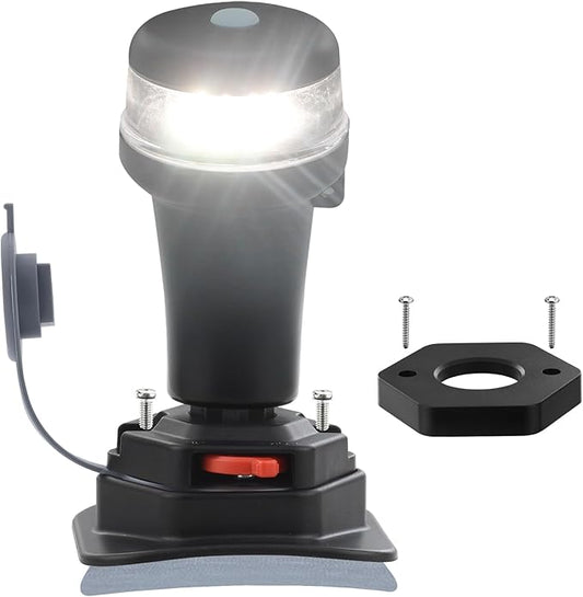 Kayak Battery Portable Navigation LED Lights Multi- Adaptors 3AA Battery Inflatable Boat Surface Mount Adhesive Base (White (With Fixed Base))