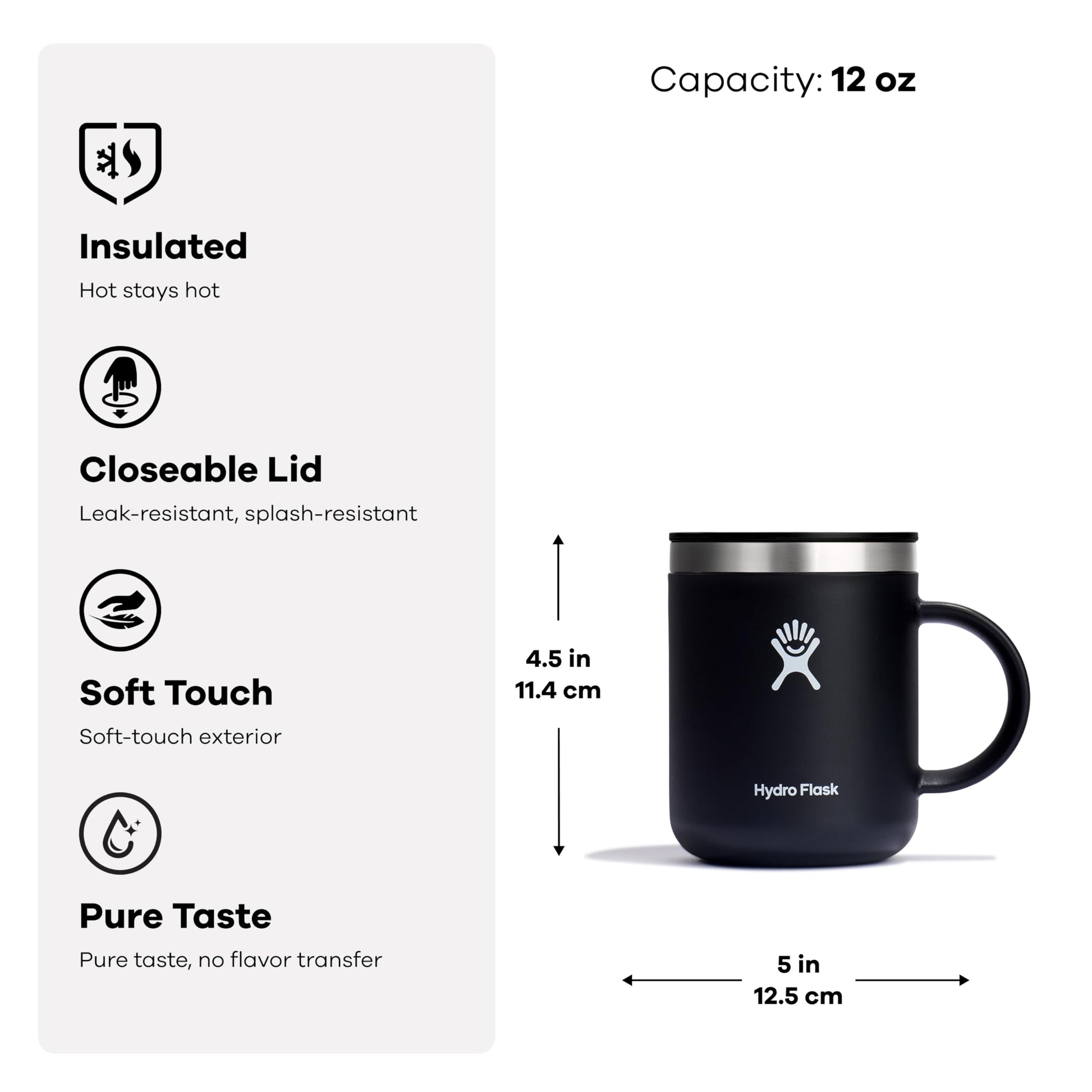 Hydro Flask Coffee Mug – Insulated Stainless Steel, Non Spill, Leak Resistant Travel Mug 12 Oz
