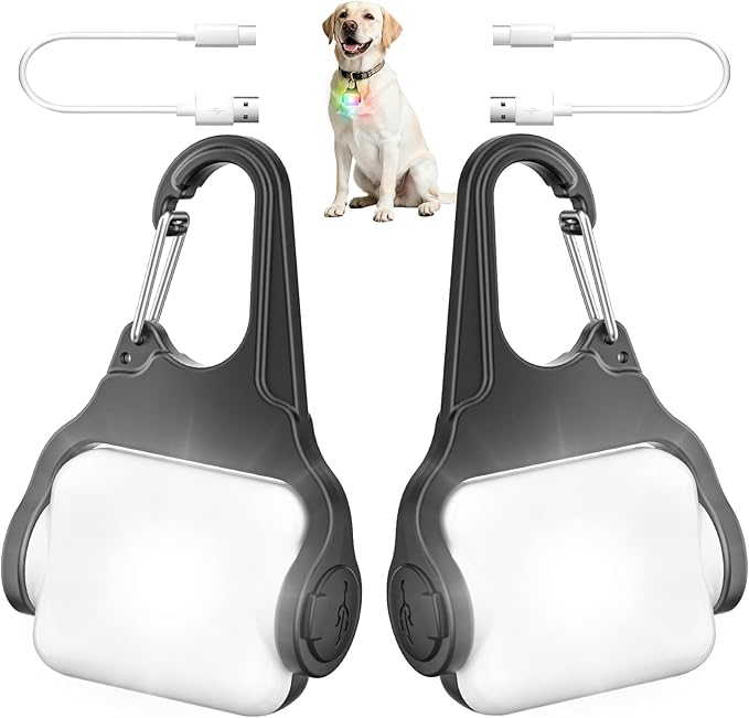 Rechargeable Dog Collar Light -3 Modes Dog Light, IP65 Waterproof Dog Walking Light, 50LM Dog Lights for Night Walking, Running, Camping, Climbing, Bike, 2 Pack