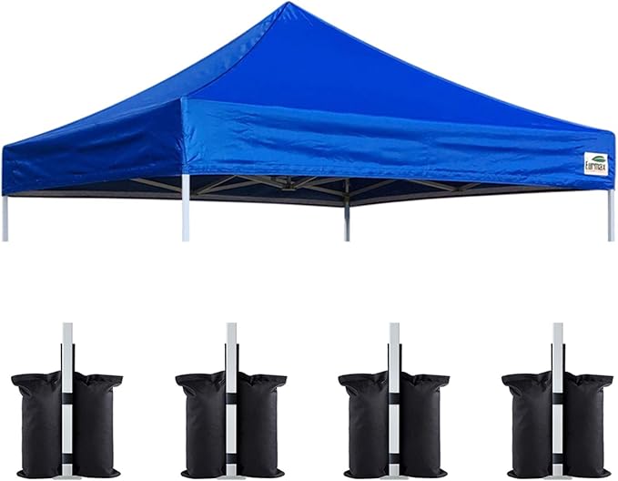 Eurmax USA New 10x10 Pop Up Canopy Replacement Canopy Tent Top Cover, Instant Canopy Top Cover ONLY, Choose 30 Colors,Bonus 4PC Pack Weight Bag (Blue)