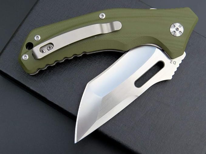 Eafengrow EF908 Pocket Knife Sanding Finished D2 Steel Blade G10 Handle Pocket Clip and Liner Lock with Titanium Coating Tactical Camping Survival Tool Knives (GREEN)