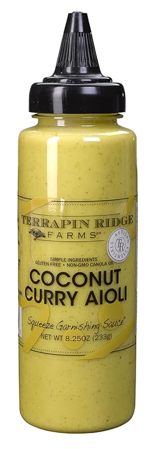 Terrapin Ridge Farms Coconut Curry Aioli Garnishing Sauce – One 8.25 Ounce Squeeze Bottle – Gluten-Free, Keto-Friendly, Low Carb, Low Sugar
