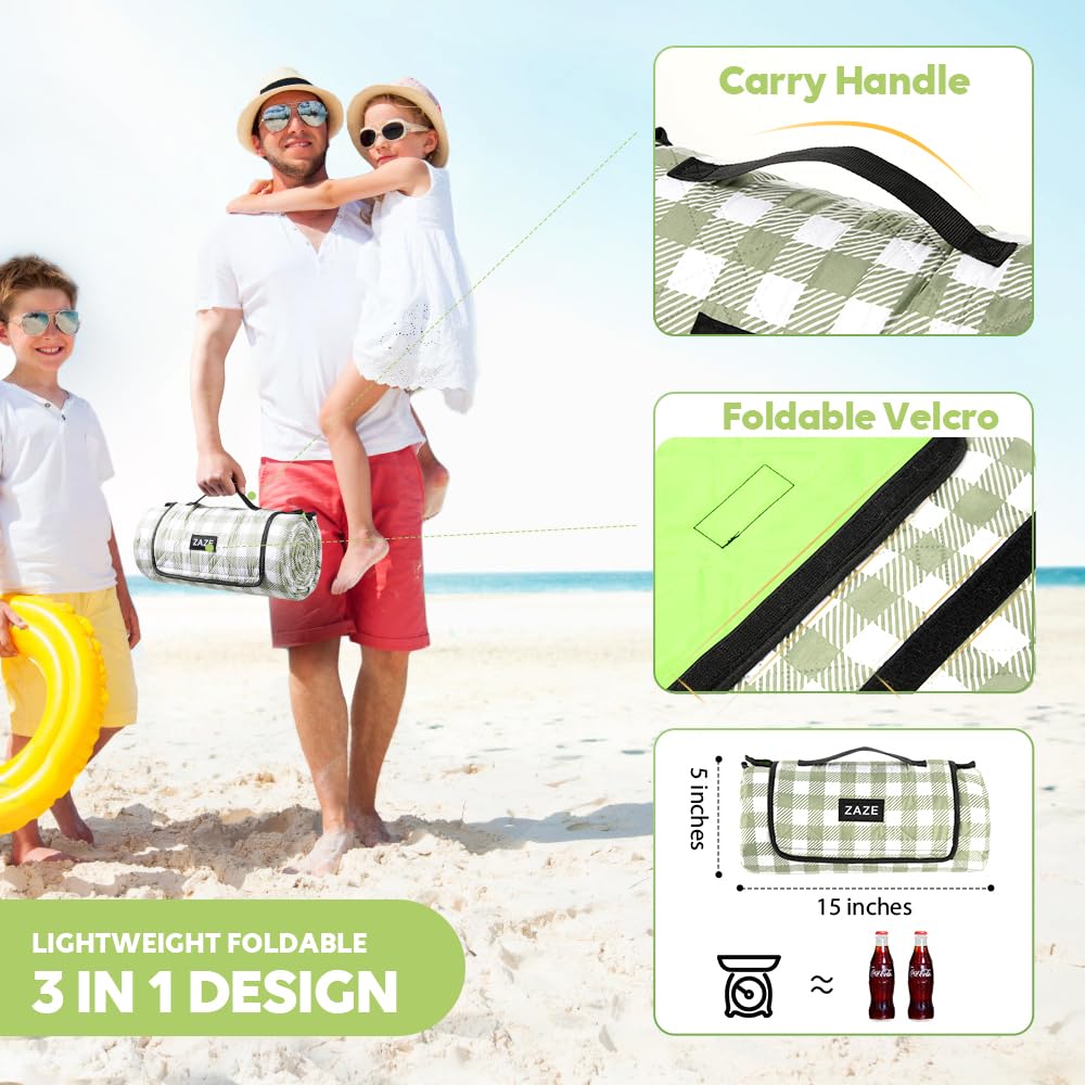 ZAZE Extra Large Picnic Outdoor Blanket, 80''x80'' Waterproof Foldable Blankets Gingham Picnic Mat