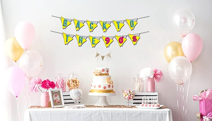 Back to the 90s Neon Banner - Funny Throwback 90's and 80's Theme Party Decoration, Favors & Supplies