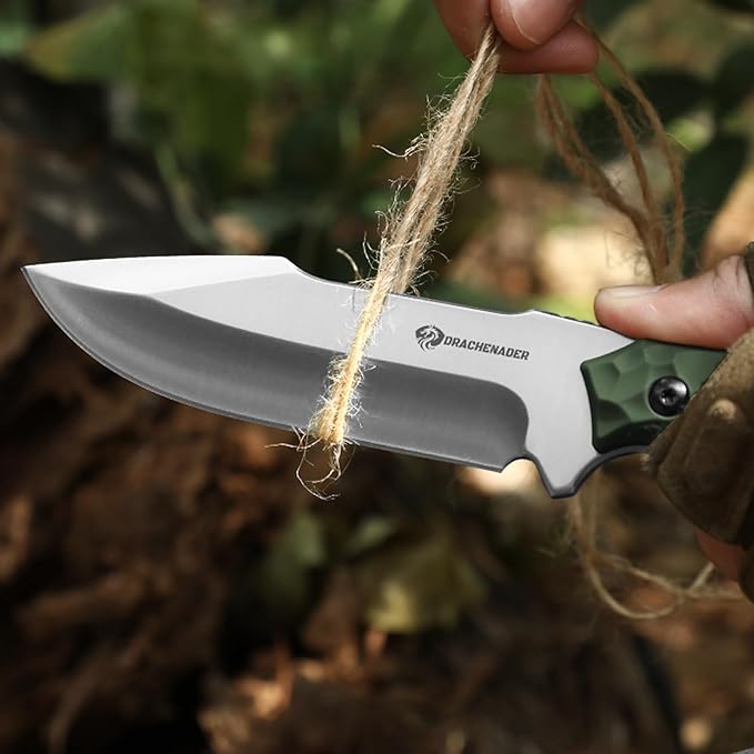 Tactical Knife Fixed Blade (B-ER-DROP POINT), 5.04" 5Cr14MoV Steel Blade Bushcraft knife with ABS handle, Full Tang Survival Knife, Gifts for men, (Green)