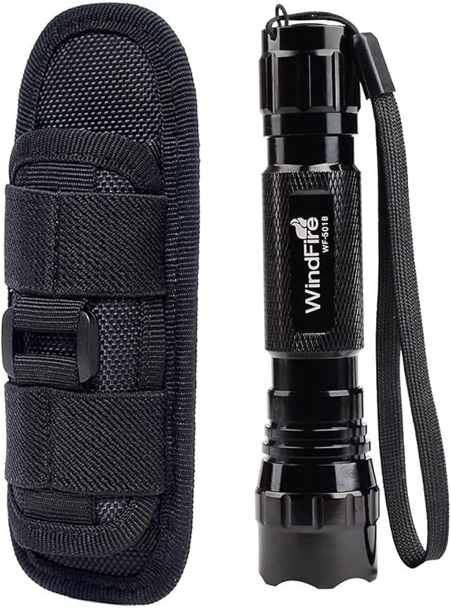 WINDFIRE Flashlights 1200 Lumens Tactical LED Flashlight 1 Mode High Powered Handheld Torch Water Resistant Portable with Holster Duty Belt Holder (Battery Not Included)