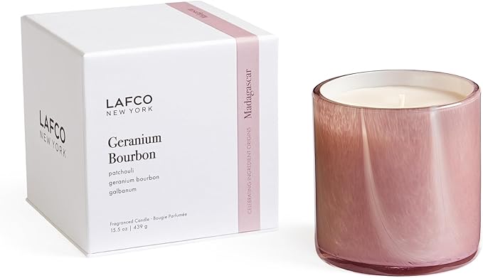 LAFCO New York Signature Candle, Geranium Bourbon - 15.5 oz - 90-Hour Burn Time - Reusable, Hand