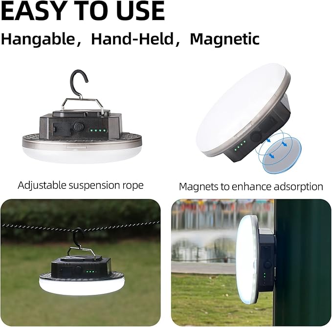 12000mAh 4000LM Camping Lights 3 Lighting Modes Bright Rechargeable LED Lamp 40W Hanging Tent Lights IPX5 Waterproof,Magnet,Power Failure Emergency Survival Kits & Christmas Day Gift