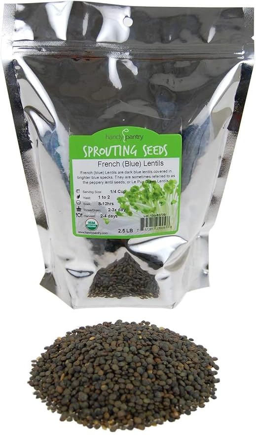 Organic French Lentil Sprouting Seeds - 2.5 Lb - French Lentils - Perfect for Edible Seeds, Gardening, Hydroponics, Salad, Soup, Sprouts & Food Storage