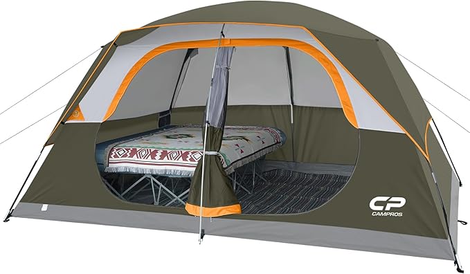 CAMPROS CP Tent 8 Person Camping Tents, Waterproof Windproof Family Tent with Top Rainfly, Large Mesh Windows, Double Layer, Easy Set Up, Portable with Carry Bag, for All Seasons