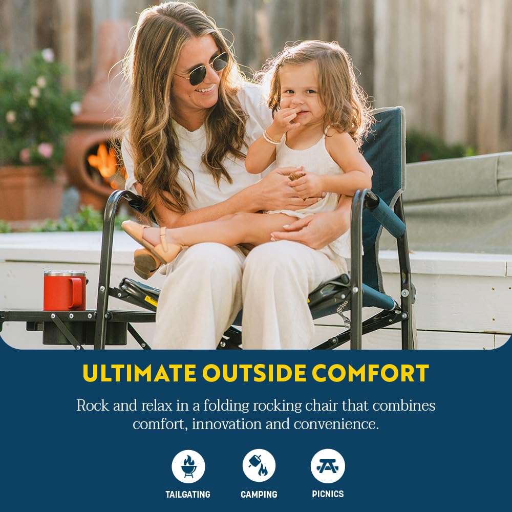 GCI OUTDOOR Freestyle Rocker with Side Table Camping Chair | Portable Folding Rocking Chair with
