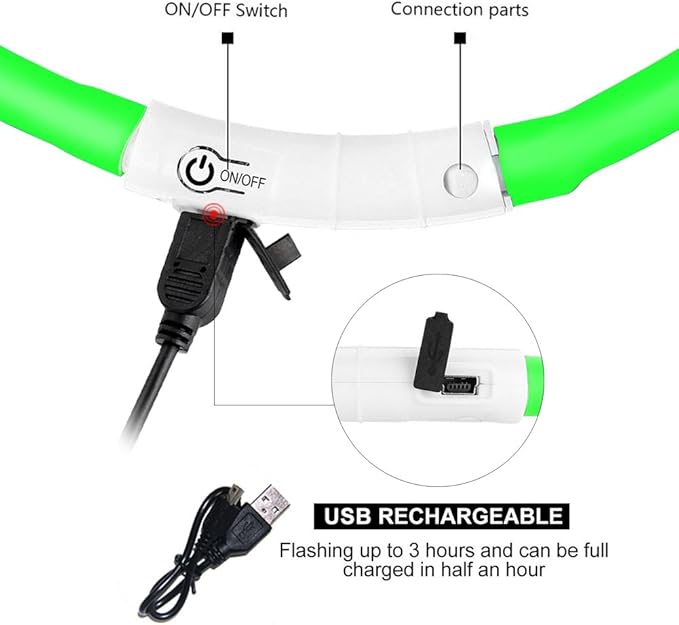 Light Up Dog Collar, Rechargeable Glowing Dog Collar, Light Dog Collar for Night Walking with 1640 FT of Visibility - Brightest LED Dog Collar Light, 3 Flashing Modes, Keeps Your Pets Safe in The Dark