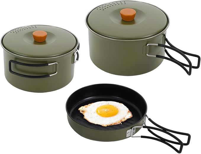 Camping Cookware Set, Camping Cooking Set,304 Stainless Steel Camping Pots &Frying Pan Set,Campfire Cooking Equipment with Storage Bag for Camping,Household, Hiking, Beach Trips