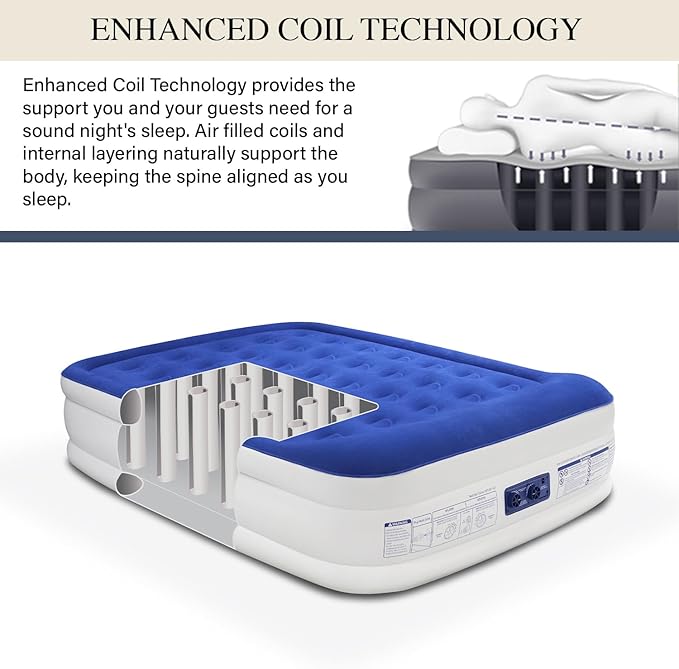 King Koil Luxury Queen Air Mattress with Built-in Pillow & Ultra-Fast Built-in High-Speed Pump, 20??Inflatable Premium Airbed, Waterproof, Adjustable Firmness, 1-Year Manufacturer Warranty