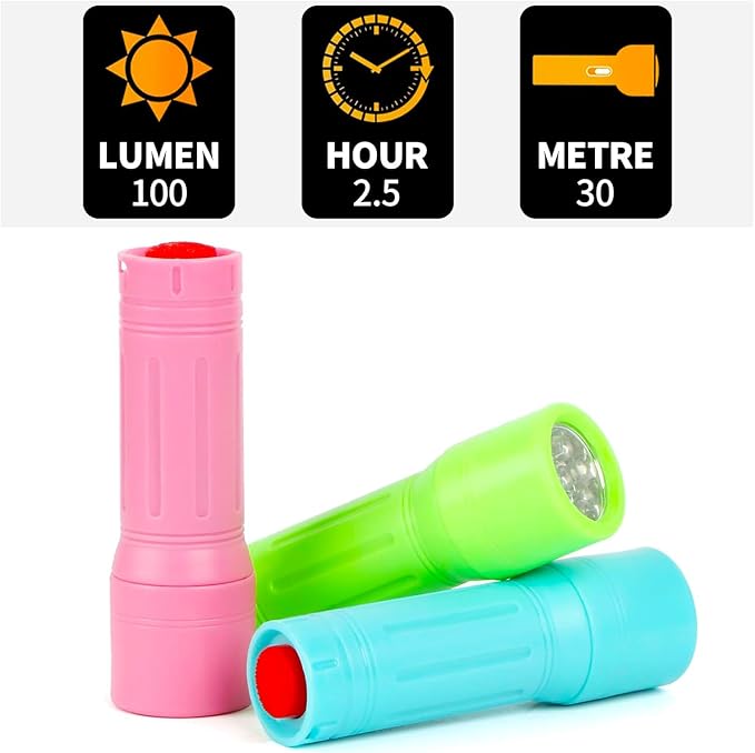 3 Pack 9-LED Mini Flashlight Bulk, Small Multicolor Flashlights with Lanyard, 9 AAA Batteries Included, for Hurricane Supplies Party Favors