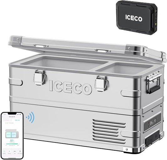 ICECO APL35 Portable Refrigerator Freezer, Dual Zone Car Fridge Equipped SECOP Nano Compressor, Aluminum 12V Portable Fridge Freezer, -4℉~68℉,12/24V DC, 37 Quart (APL35+Battery)