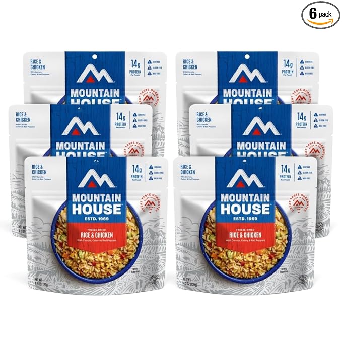 Mountain House GlutenFree Rice & Chicken FreezeDried Food for Camping, 12 Servings, 30Year ShelfLife