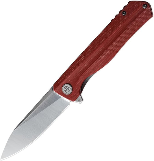 Petrified fish PF818 Folding Knife,3.54" D2 Steel Satin Blade,104g Micarta Handle Pocket Folding knife (Red, Micarta)