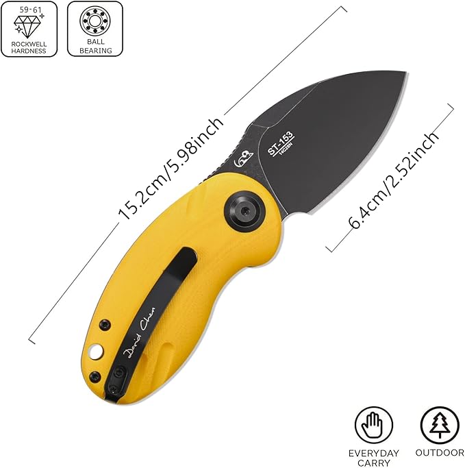 Sitivien ST153 Pocket Folding Knife,Sandvik 14C28N Black Stonewashed Blade with G10 Handle,Chinese Zodiac Series EDC Tool Knifes Utility Knife for Camping Hunting Survival Hiking(Yellow) … …
